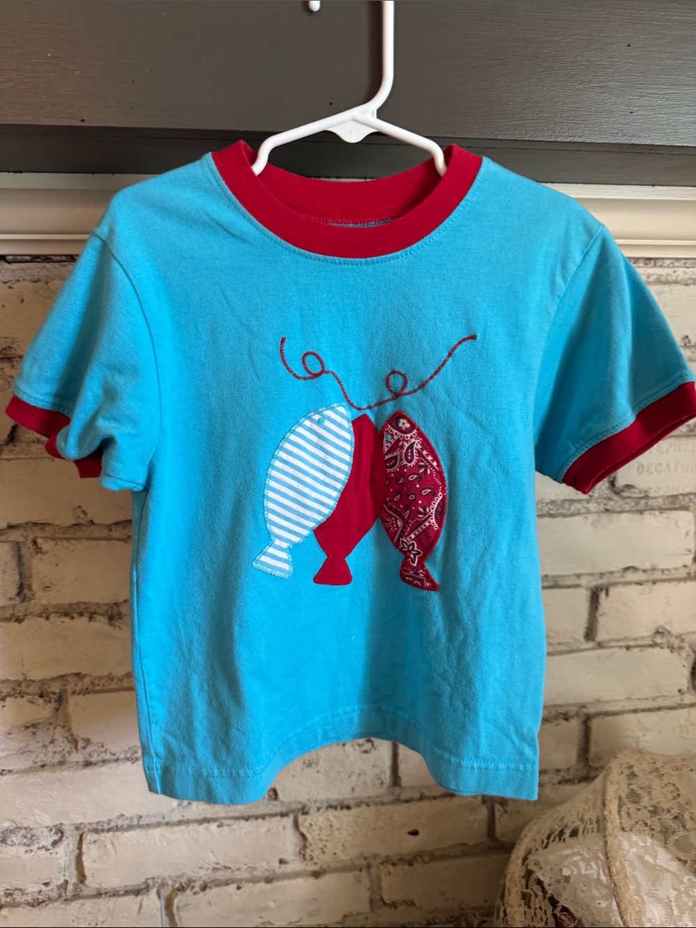 Kelly's Kids Turquoise Tee with Red Trim and Fish Appliqués